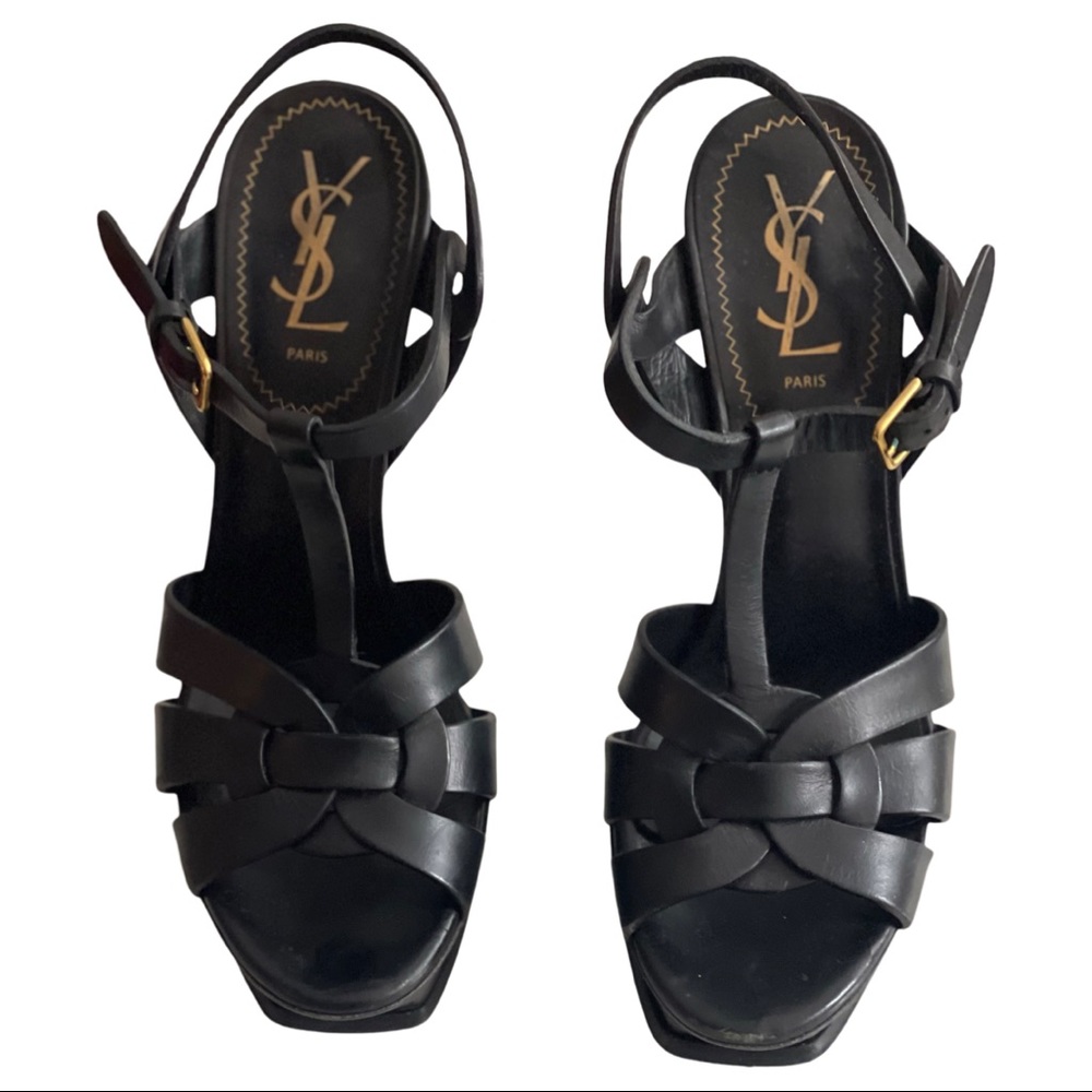 Auth Saint Laurent Tribute T strap platform sandals. Lightly worn